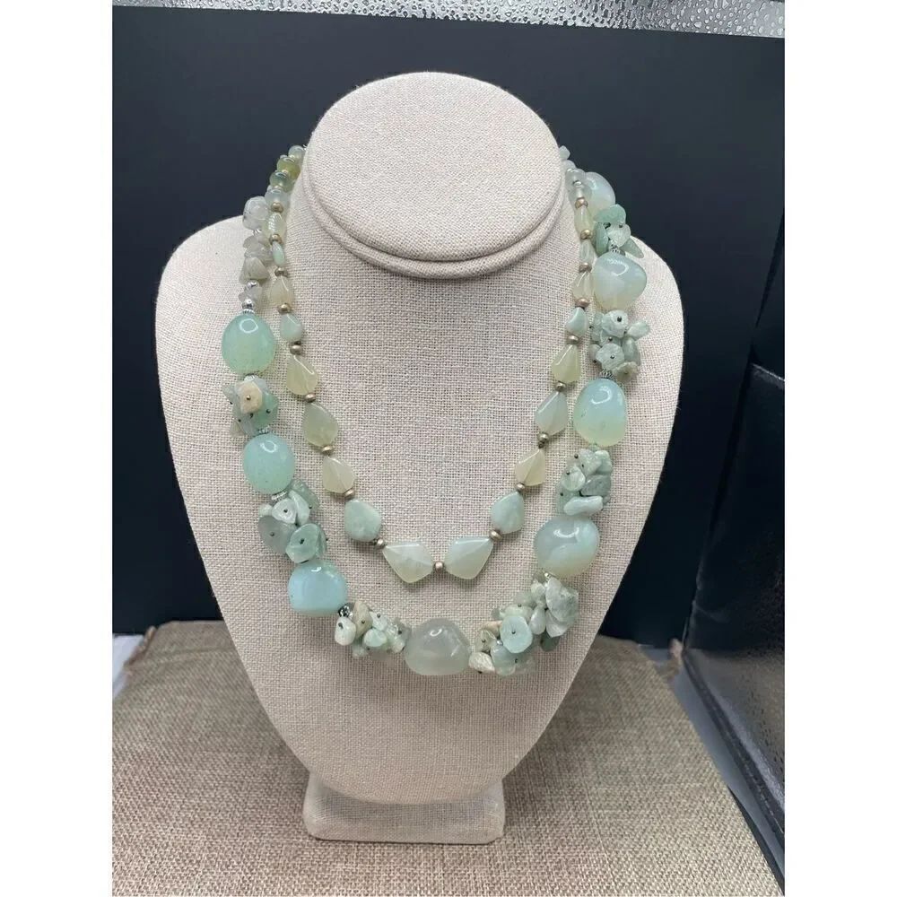 2 Vintage Hand Crafted Necklaces Jade and Quartz Beaded